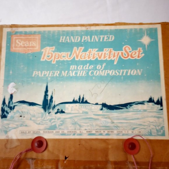 Vintage 1971 Paper Mache Hand Painted with Music Box 15 pc. Nativity Set - Picture 13 of 16